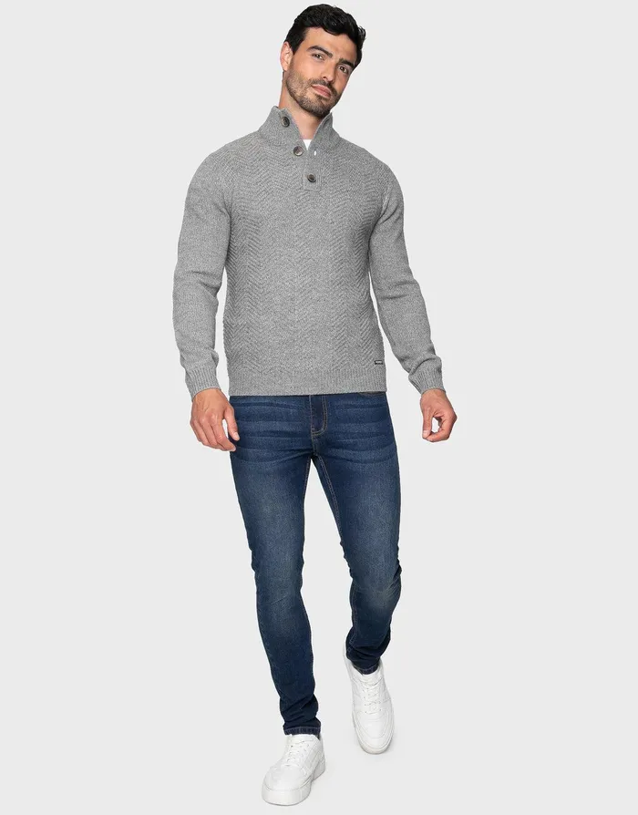 Men Grey Button Up Turtleneck Jumper Grey Threadbare Knitwear Men Grey Button Up Turtleneck Jumper Grey Threadbare Knitwear