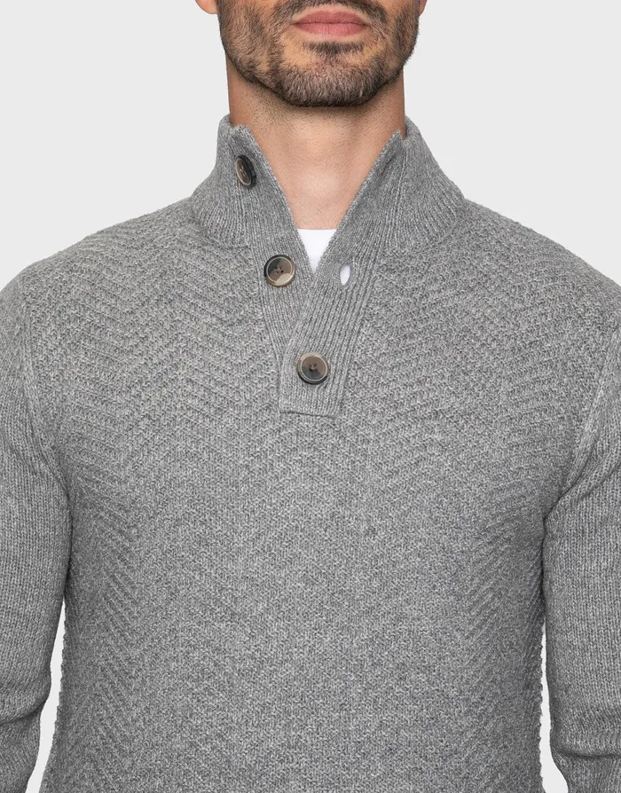 Men Grey Button Up Turtleneck Jumper Grey Threadbare Knitwear Men Grey Button Up Turtleneck Jumper Grey Threadbare Knitwear
