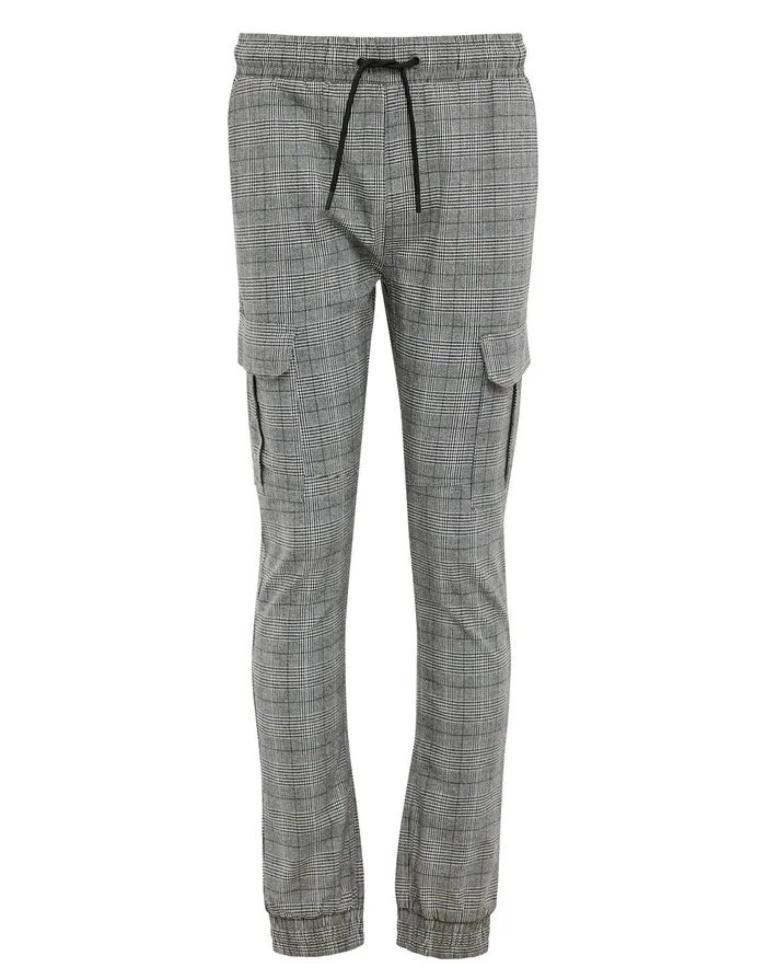 Men Grey Check Slim Fit Cargo Style Trousers Grey Threadbare Trousers and Cargos Men Grey Check Slim Fit Cargo Style Trousers Grey Threadbare Trousers and Cargos