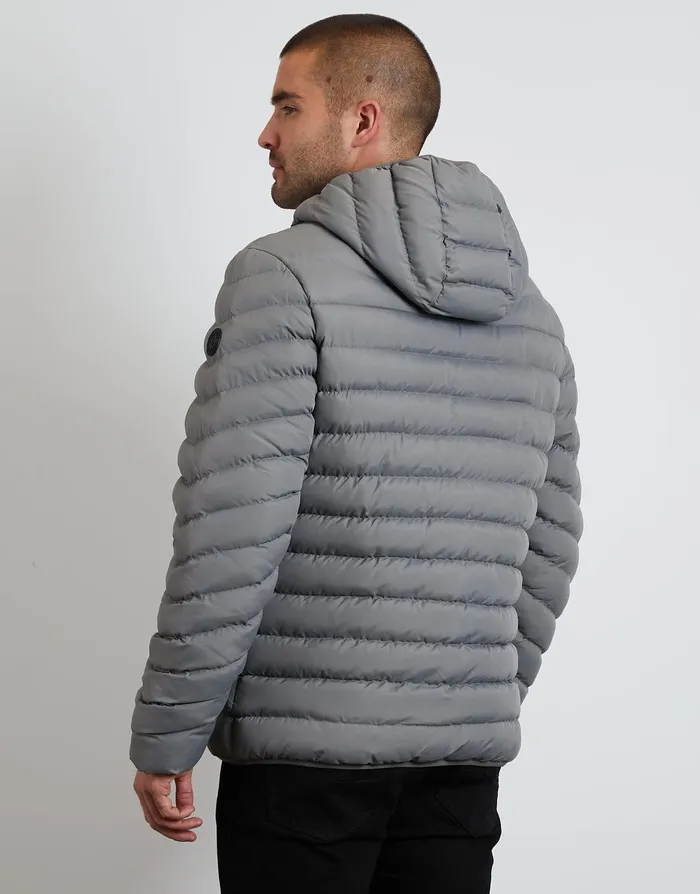 Men Grey Hooded Puffer Jacket Slate Threadbare Jacket and Coats Men Grey Hooded Puffer Jacket Slate Threadbare Jacket and Coats