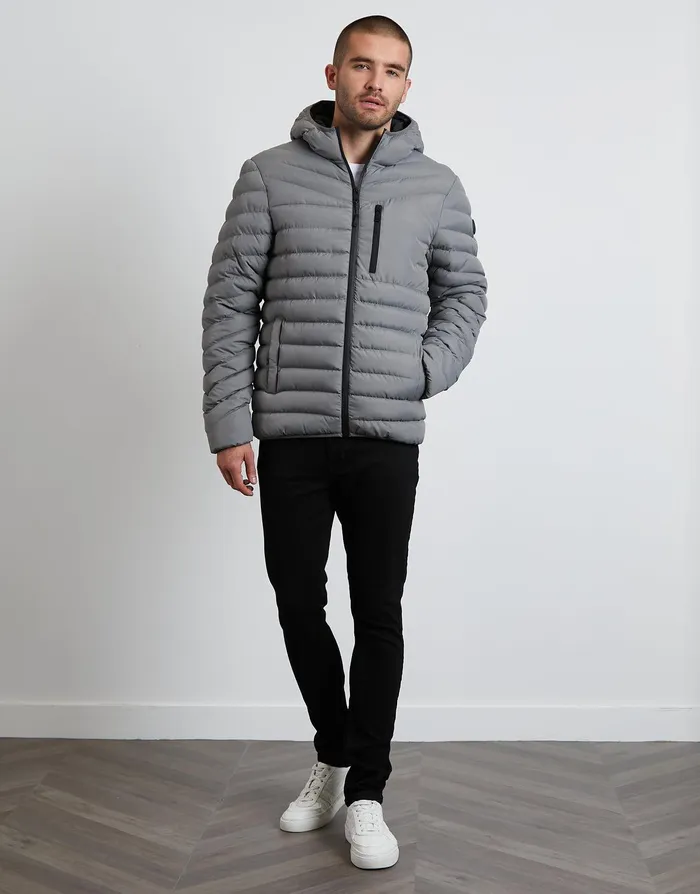 Men Grey Hooded Puffer Jacket Slate Threadbare Jacket and Coats Men Grey Hooded Puffer Jacket Slate Threadbare Jacket and Coats