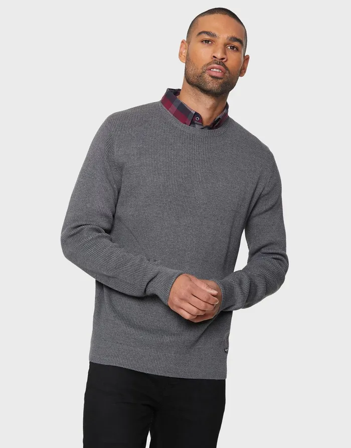 Men Grey Mock Shirt Collar Jumper Grey Threadbare Knitwear