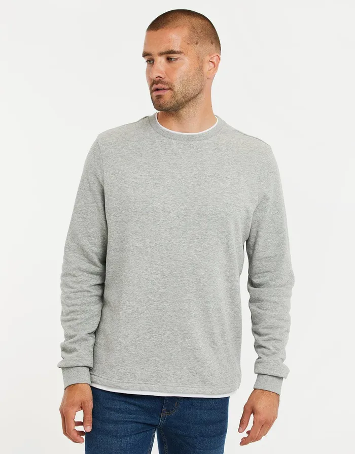 Men Grey Mock TShirt Sweatshirt Grey Marl Threadbare Sweatshirts