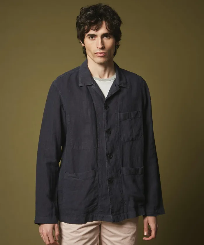 Men Hartford Jackets and Outerwear Navy Linen Perry Jacket