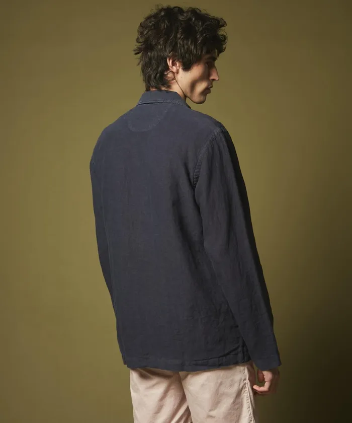 Men Hartford Jackets and Outerwear Navy Linen Perry Jacket