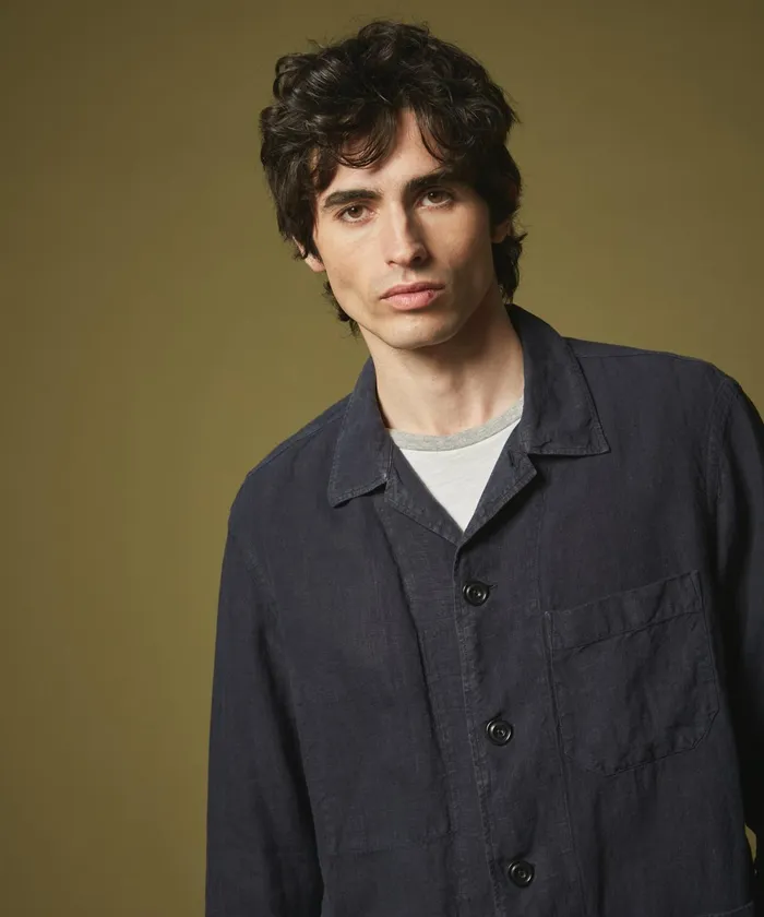 Men Hartford Jackets and Outerwear Navy Linen Perry Jacket