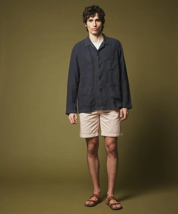 Men Hartford Jackets and Outerwear Navy Linen Perry Jacket