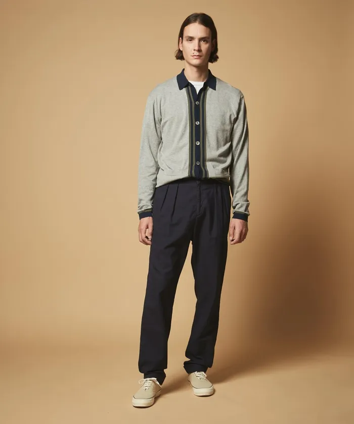Men Hartford Pants Navy Houndstooth Pleated Pants