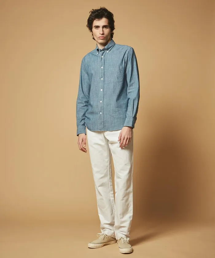 Men Hartford Shirts Blue Chambray Pitt Regular Shirt