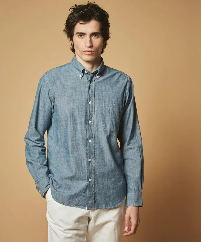 Men Hartford Shirts Blue Chambray Pitt Regular Shirt