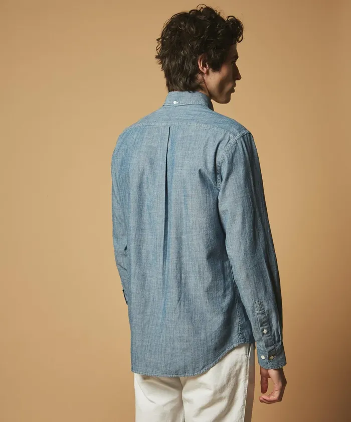 Men Hartford Shirts Blue Chambray Pitt Regular Shirt