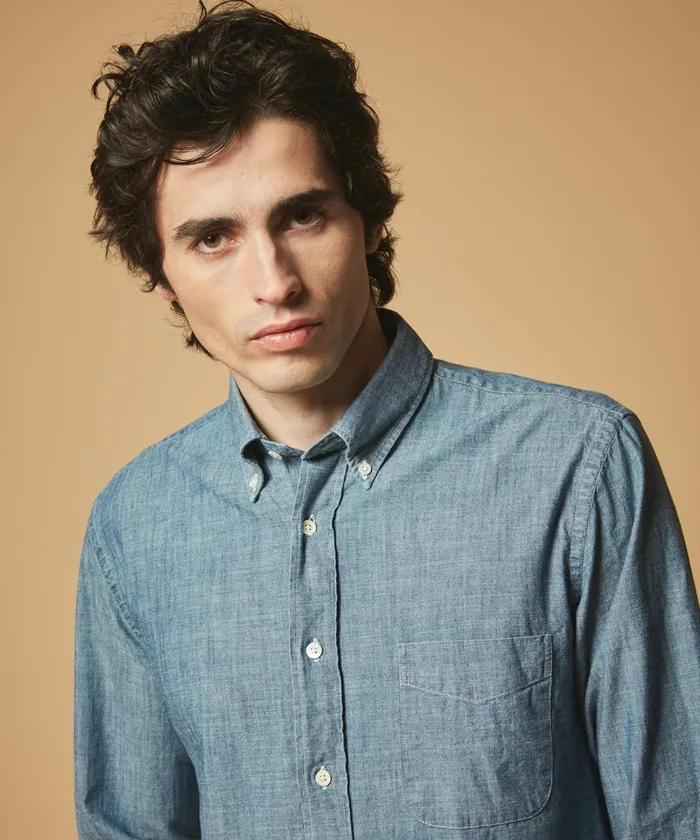 Men Hartford Shirts Blue Chambray Pitt Regular Shirt