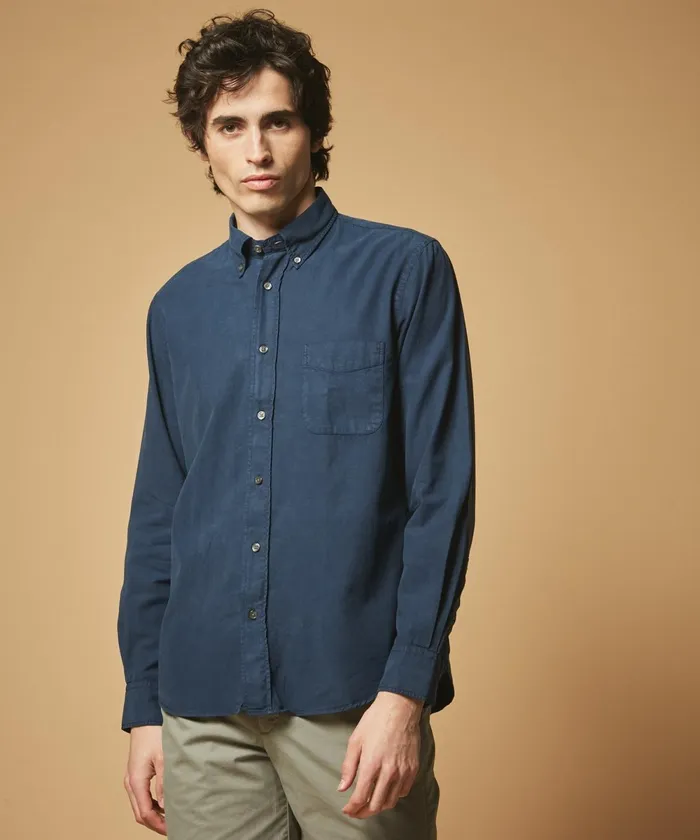 Men Hartford Shirts Deep Blue Summer Twill Pitt Regular Shirt
