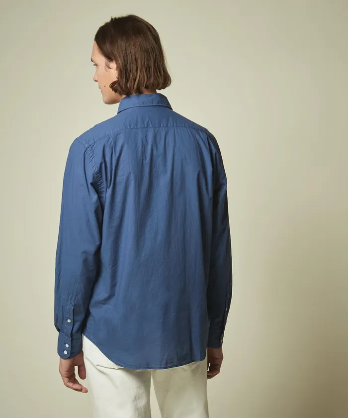 Men Hartford Shirts Denim Blue Cotton Voile Paul Regular Shirt