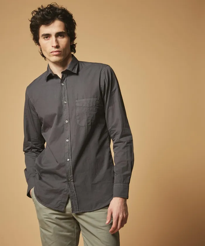 Men Hartford Shirts Graphite Twill Storm SlimFit Shirt