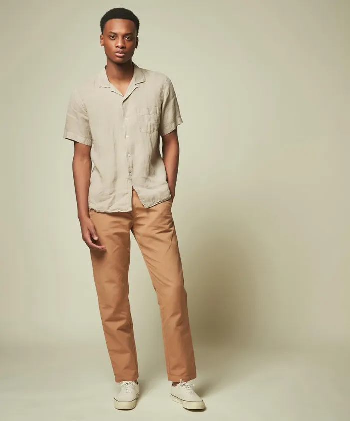 Men Hartford Shirts Natural Linen Palm Regular Shirt