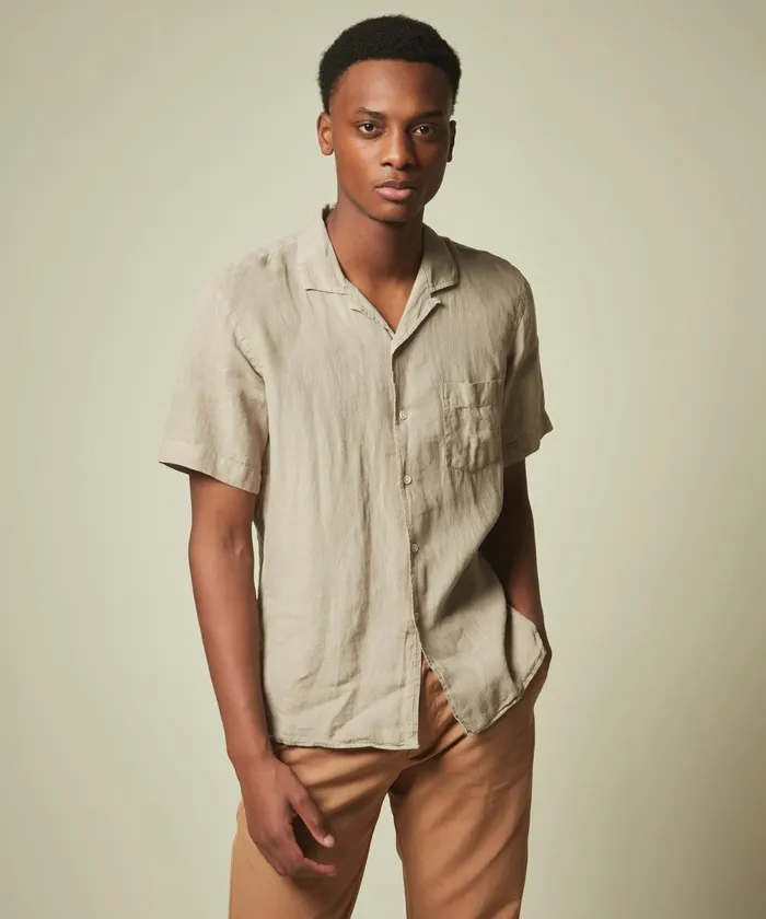 Men Hartford Shirts Natural Linen Palm Regular Shirt