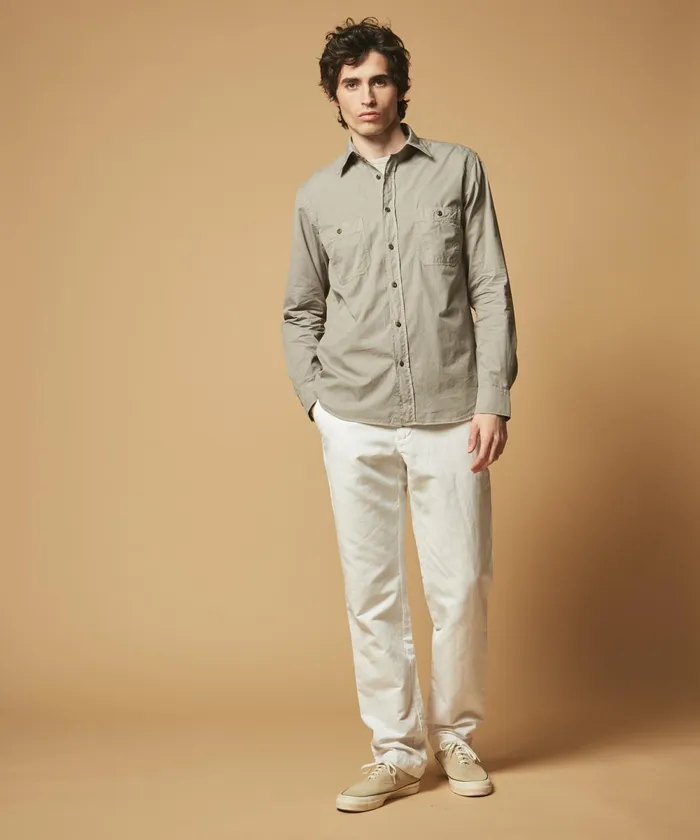 Men Hartford Shirts Sage Twill Pocket Regular Shirt