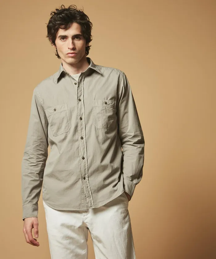 Men Hartford Shirts Sage Twill Pocket Regular Shirt