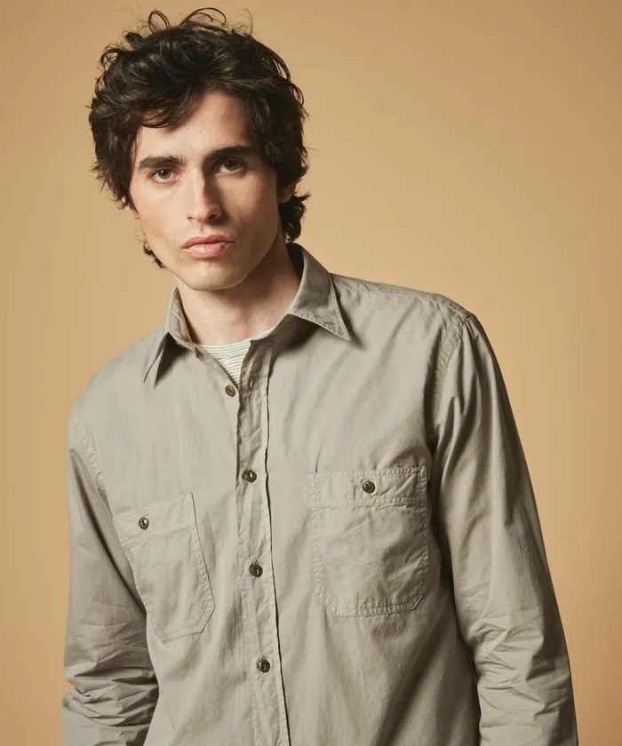 Men Hartford Shirts Sage Twill Pocket Regular Shirt