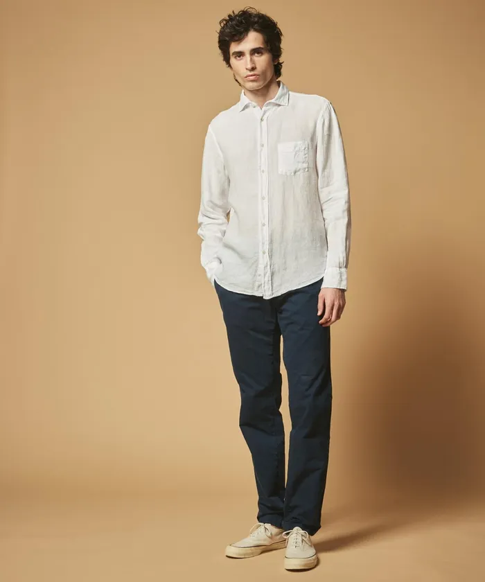 Men Hartford Shirts White Linen Paul Regular Shirt