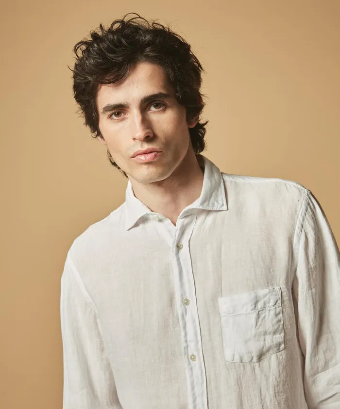 Men Hartford Shirts White Linen Paul Regular Shirt