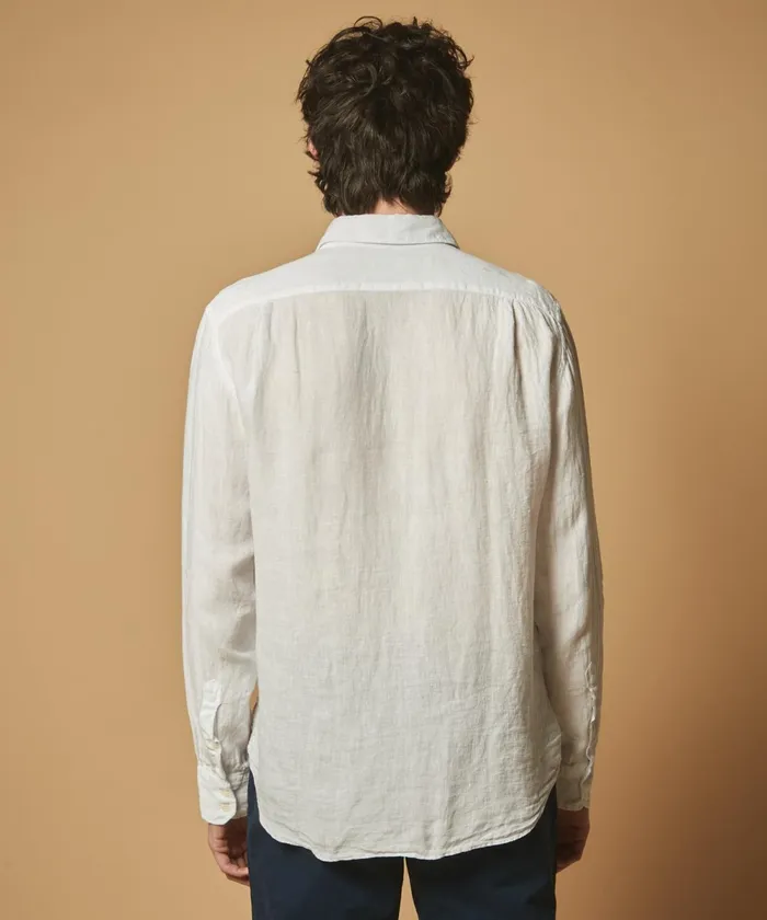 Men Hartford Shirts White Linen Paul Regular Shirt
