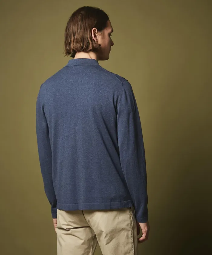 Men Hartford Sweaters Denim Blue Light Cotton Polo Sweater