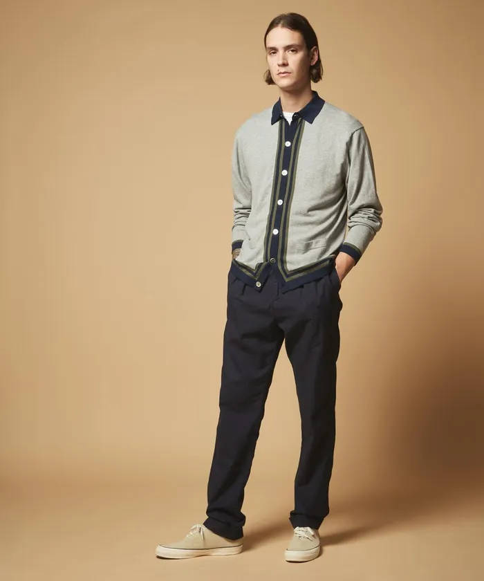 Men Hartford Sweaters Heather Grey Cardigan In Light Cotton Jersey