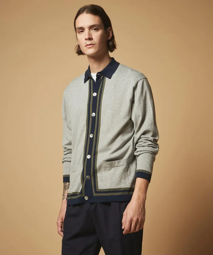 Men Hartford Sweaters Heather Grey Cardigan In Light Cotton Jersey