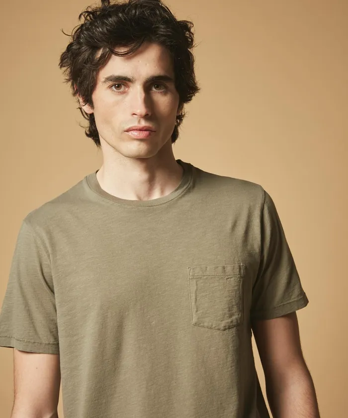 Men Hartford TShirts and Polos Olive Slub Cotton Pocket Tee