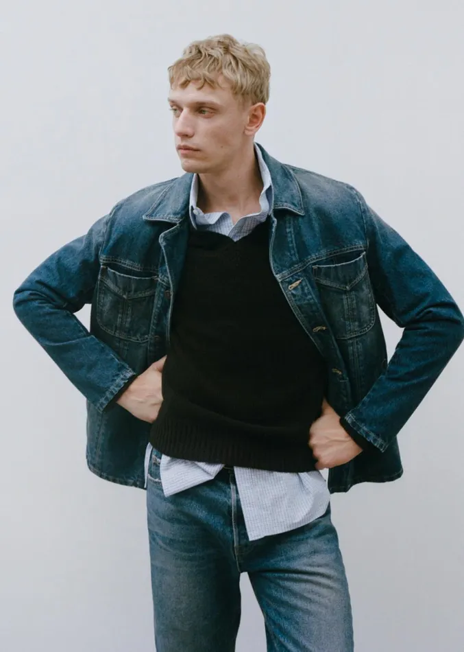 Men Jackets and Coats Nili Lotan ZACHARY DENIM JACKET Simon Wash