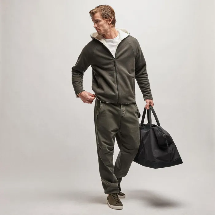 Men JacketsOuterwear James Perse Sherpa Lined Scuba Hoodie Dark Olivecream