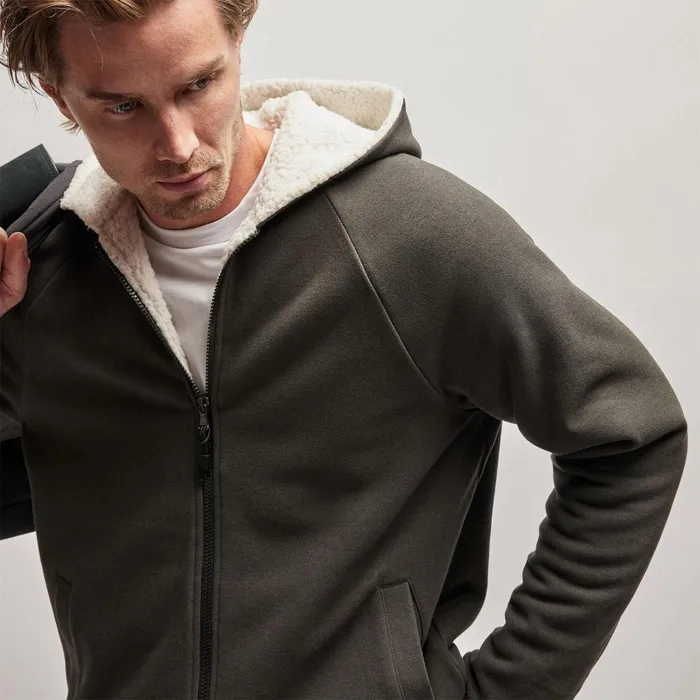 Men JacketsOuterwear James Perse Sherpa Lined Scuba Hoodie Dark Olivecream