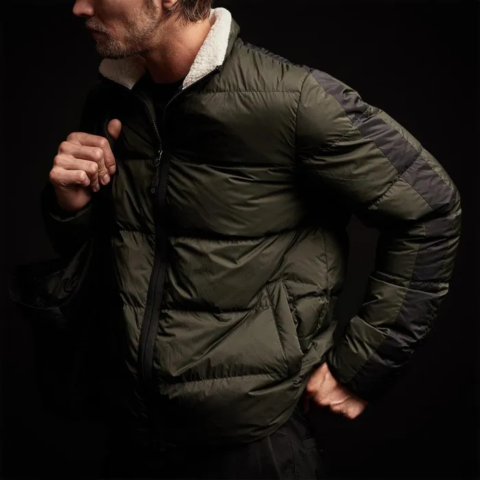 Men JacketsOuterwear James Perse Side Stripe Puffer Jacket Oliveblack