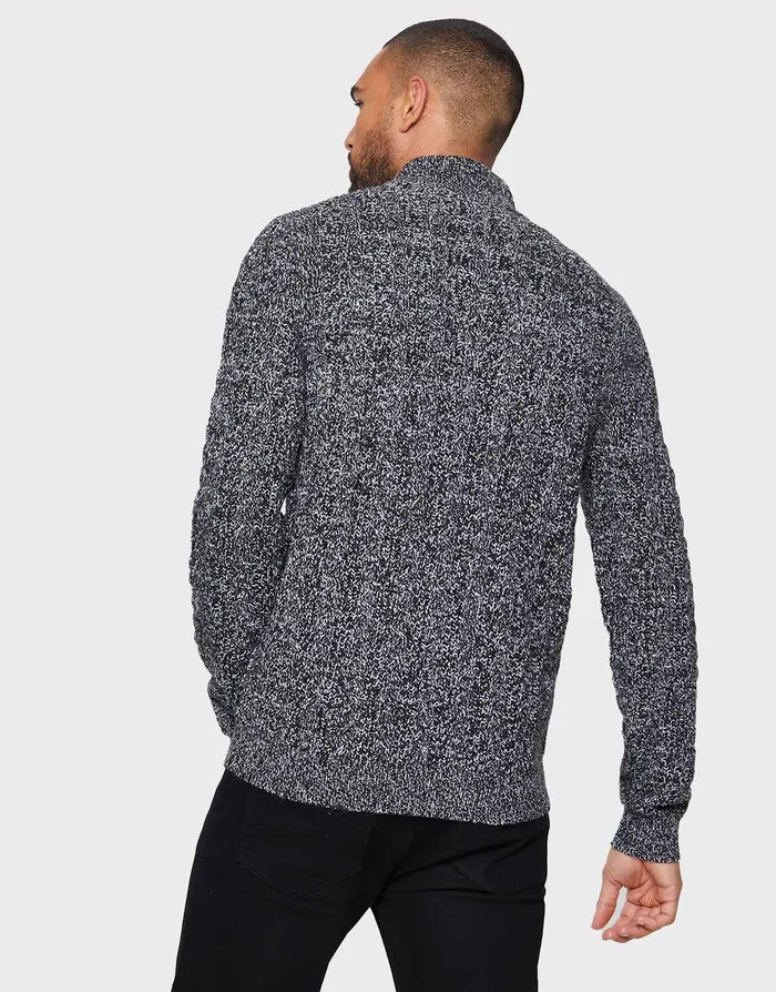 Men Jet Black Ecru Twist Quarter Zip Jumper Black Ecru Threadbare Knitwear Men Jet Black Ecru Twist Quarter Zip Jumper Black Ecru Threadbare Knitwear