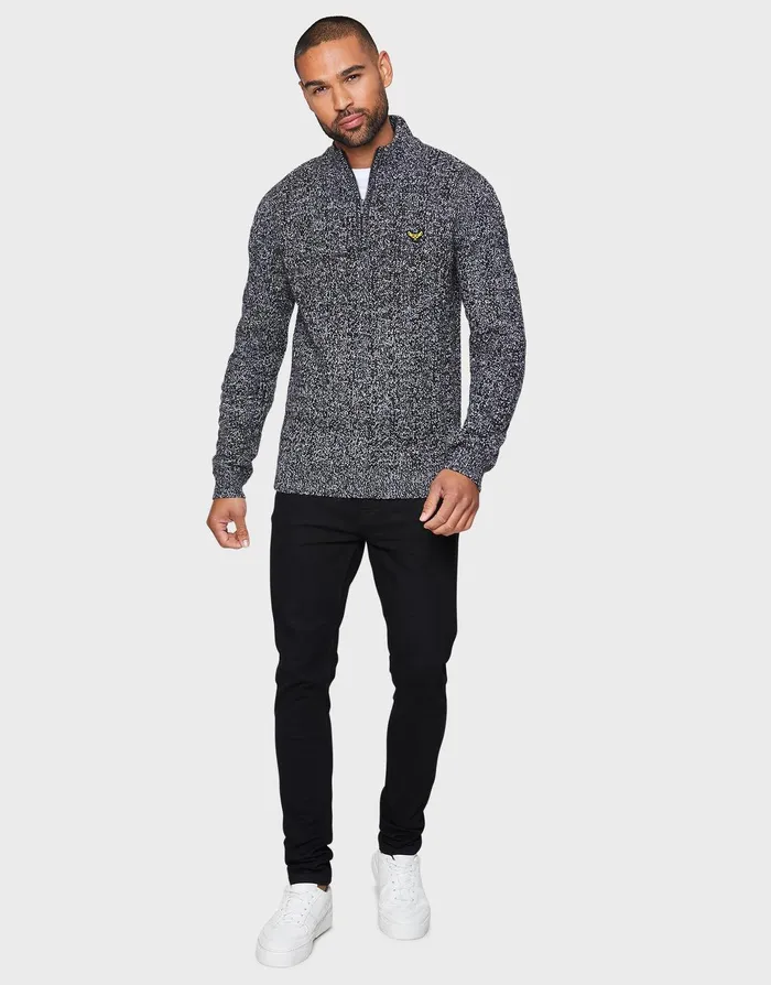 Men Jet Black Ecru Twist Quarter Zip Jumper Black Ecru Threadbare Knitwear Men Jet Black Ecru Twist Quarter Zip Jumper Black Ecru Threadbare Knitwear