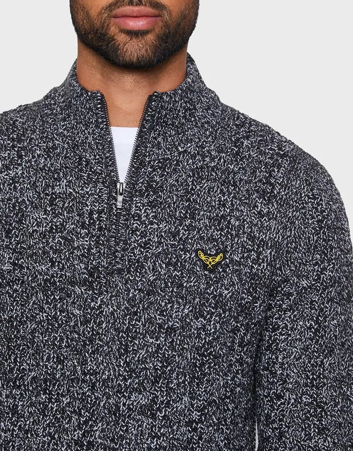 Men Jet Black Ecru Twist Quarter Zip Jumper Black Ecru Threadbare Knitwear Men Jet Black Ecru Twist Quarter Zip Jumper Black Ecru Threadbare Knitwear