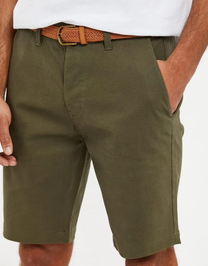 Men Khaki Belted Chino Shorts Khaki Threadbare Shorts Men Khaki Belted Chino Shorts Khaki Threadbare Shorts