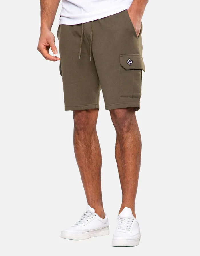 Men Khaki Cargo Fleece Shorts Khaki Threadbare Shorts