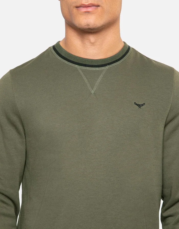 Men Khaki Crew Neck Sweatshirt Khaki Threadbare Sweatshirts