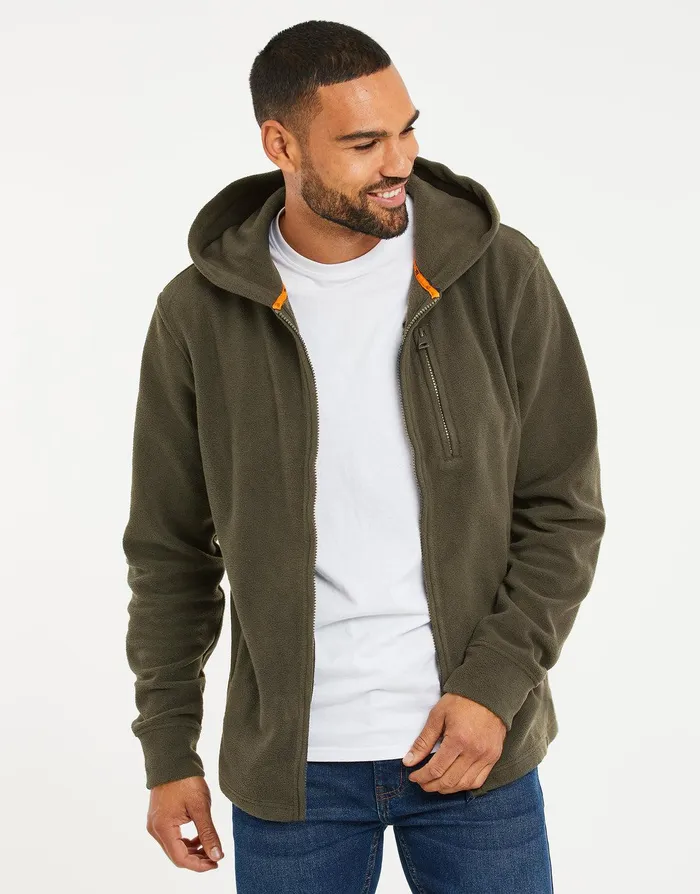 Men Khaki Fitness Fleece ZipThrough Hoodie Khaki Threadbare Hoodies