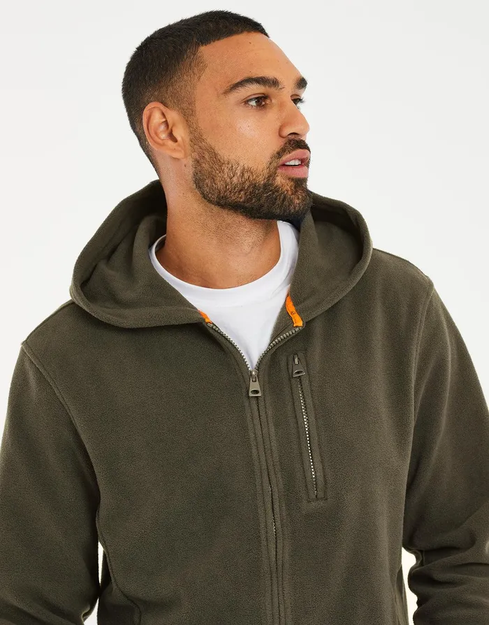 Men Khaki Fitness Fleece ZipThrough Hoodie Khaki Threadbare Hoodies