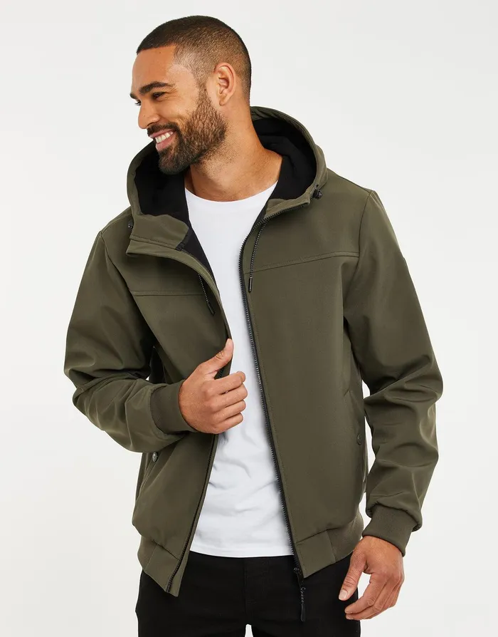 Men Khaki Lightweight Hooded Jacket Khaki Threadbare Jacket and Coats