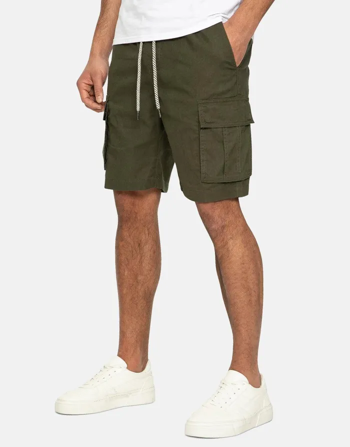 Men Khaki Linen Blend Cargo Shorts Khaki Threadbare Linen