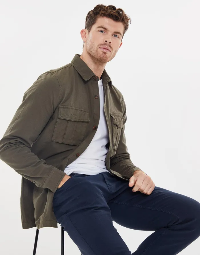 Men Khaki Long Sleeve Shirt Khaki Threadbare Shackets