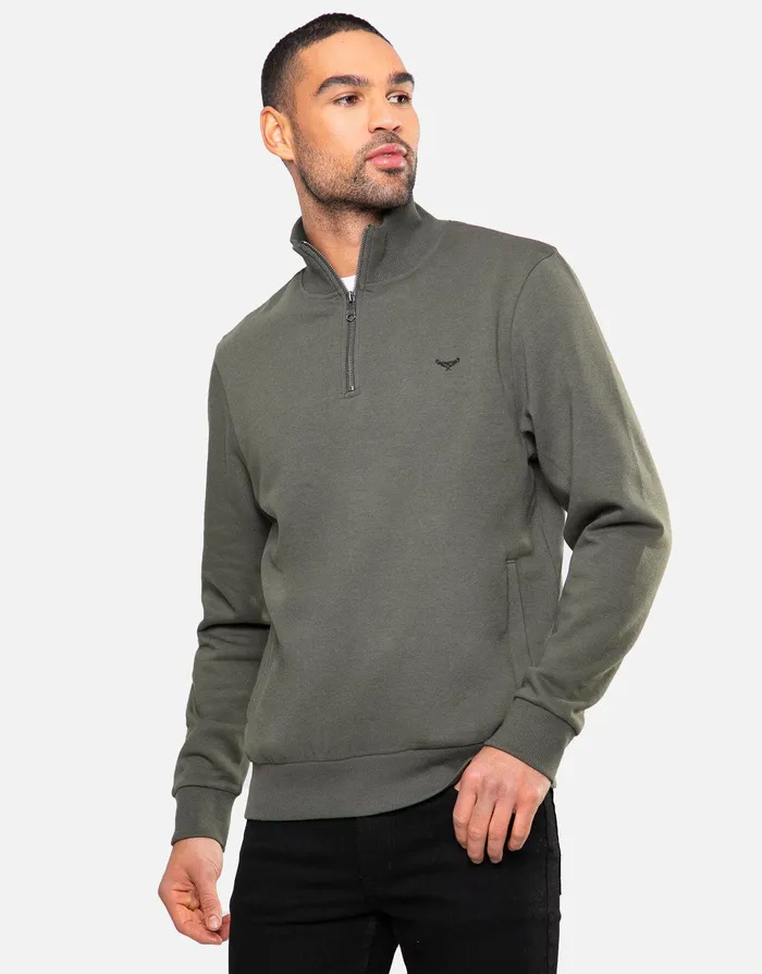Men Khaki Quarter Zip Knitted Sweatshirt Khaki Threadbare Sweatshirts