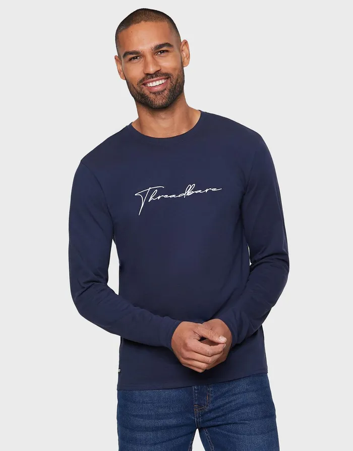 Men Large Script Long Sleeve Crew Neck TShirts 3 Pack Black Grey Marl Navy Threadbare TShirts Men Large Script Long Sleeve Crew Neck TShirts 3 Pack Black Grey Marl Navy Threadbare TShirts