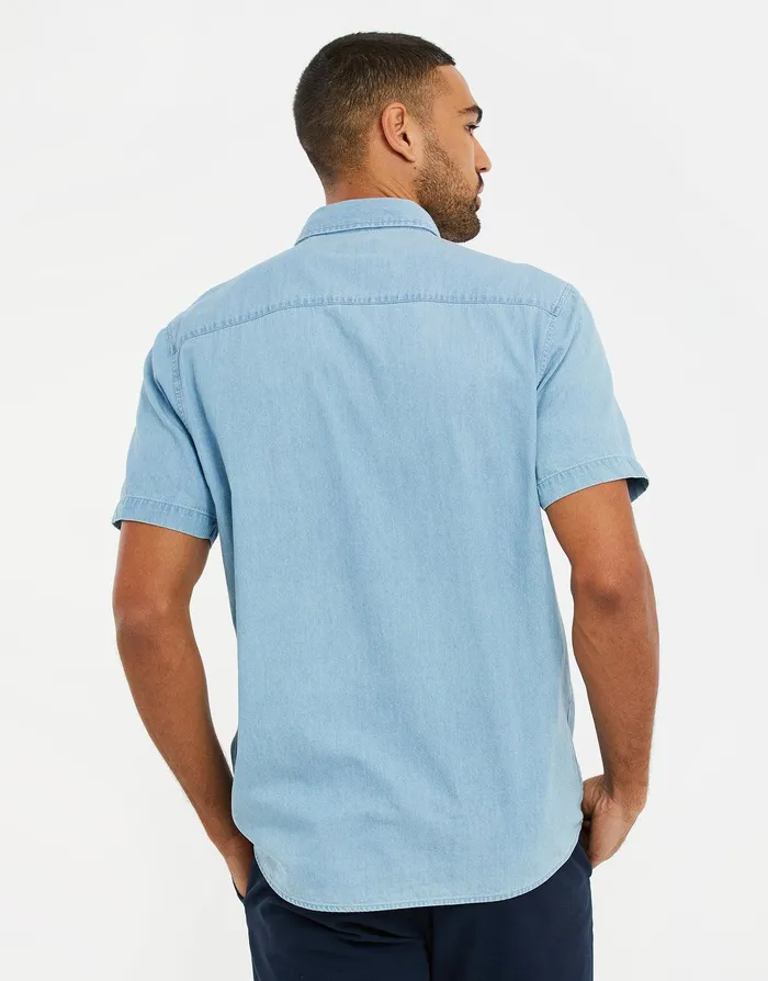 Men Light Blue Wash Short Sleeve Denim Shirt Light Blue Threadbare Shirts Men Light Blue Wash Short Sleeve Denim Shirt Light Blue Threadbare Shirts