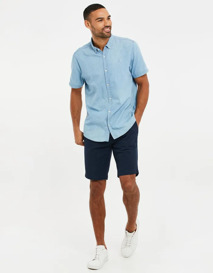 Men Light Blue Wash Short Sleeve Denim Shirt Light Blue Threadbare Shirts Men Light Blue Wash Short Sleeve Denim Shirt Light Blue Threadbare Shirts